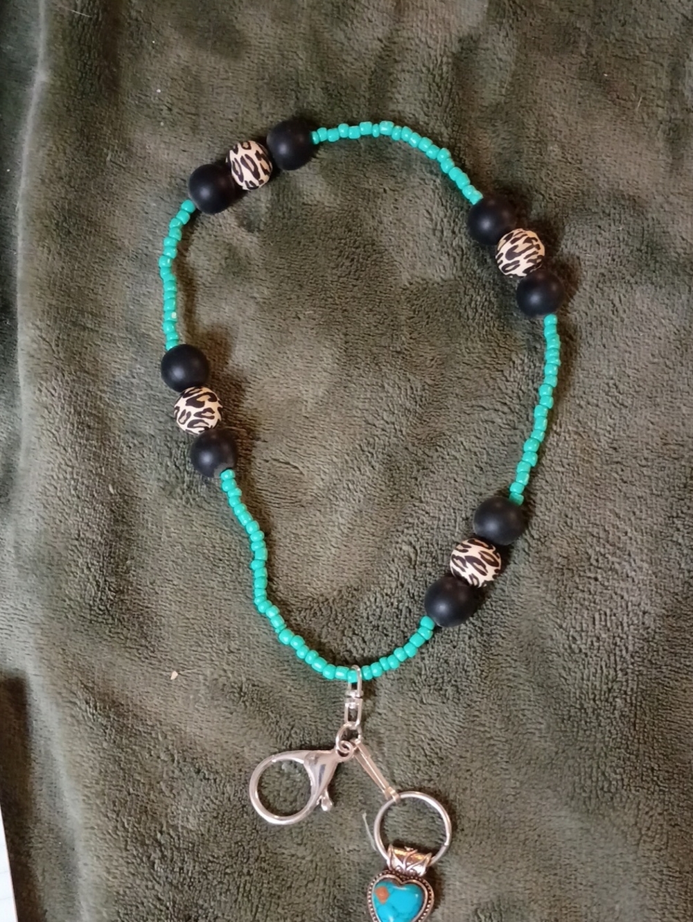 Turquoise Beaded Heart Pendant Necklace Key Chain